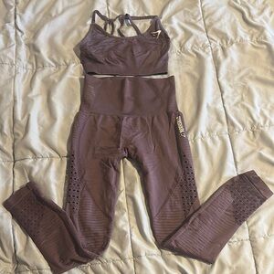 Gymshark Brown High-Waisted Leggings with Perforated Design